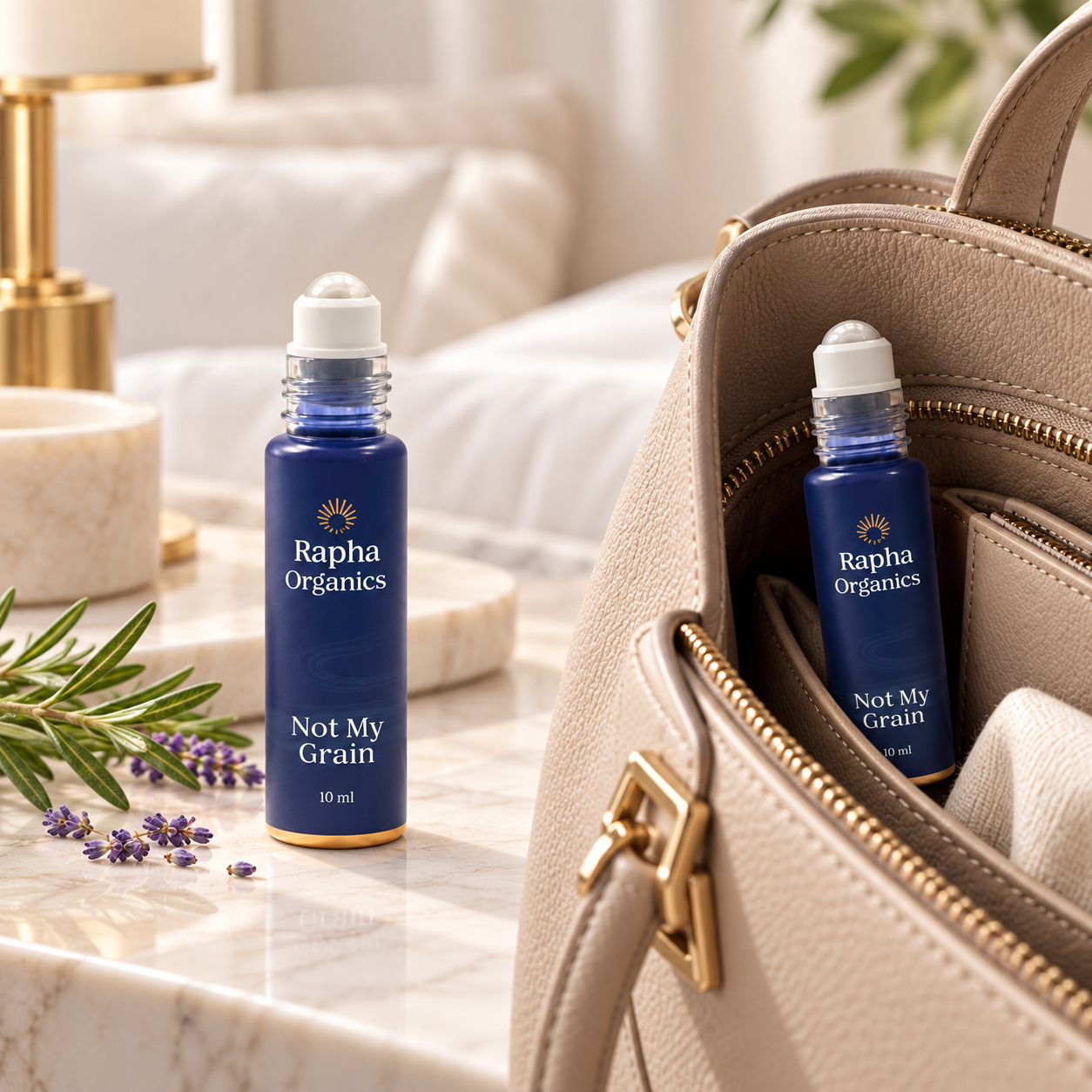 The Home & Handbag Duo, two Not My Grain botanical roll-ons